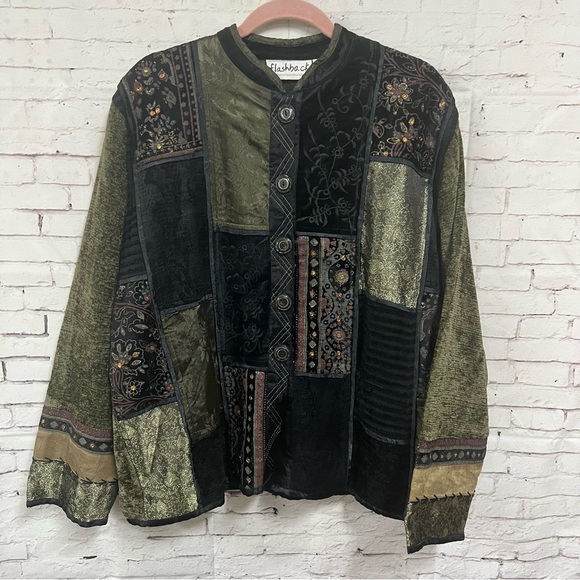 VTG Velvet Patchwork Jacket Women Large Burnout Whimsigoth Victorian Steampunk - Picture 1 of 12